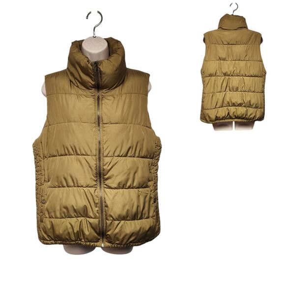 Old Navy Women's Sleeveless Olive Green Puffer Vest Full Zipper Pockets Size L - Picture 1 of 7
